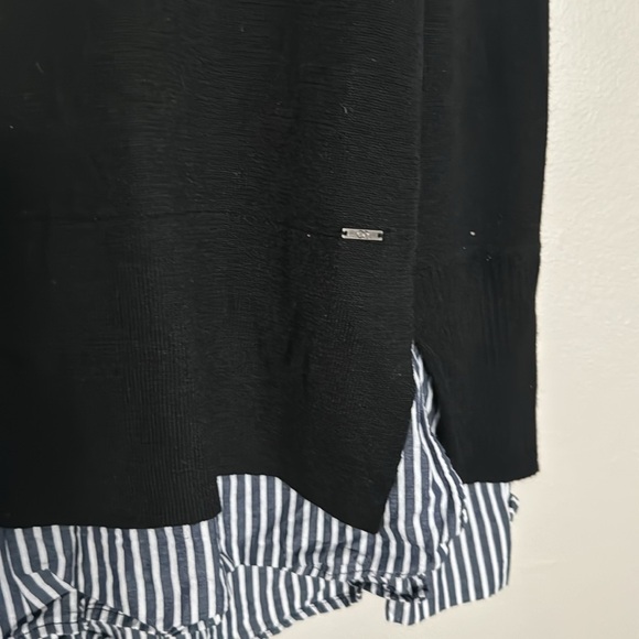 NWOT Q2 Collection Black Striped Layered Sweater Blouse - Picture 4 of 5